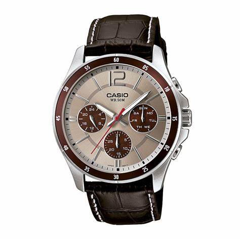 Casio MTP-1374L-7A1 Reloj cuarzo hombre - Esfera plateada, pulseras cuero marrón