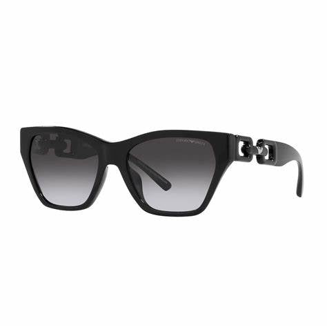 mporio Armani EA 4203U 50178G Lunettes de soleil femme - monture noire œil de chat, verres fumés dégradés, 55mm