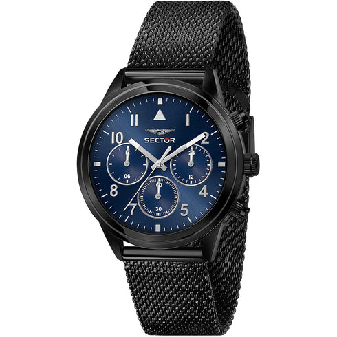 SECTORSector 670 R3253540010 Men's 40 mm Dual - Time Watch – Blue Dial, Black PVD Steel Mesh, 5 ATMWATCHESEcecile