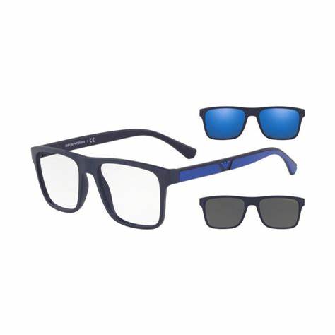 Emporio Armani EA4115 5759/1W Men's Eyeglasses - Matte Blue Frame with Clip-On Sunglasses, 54mm