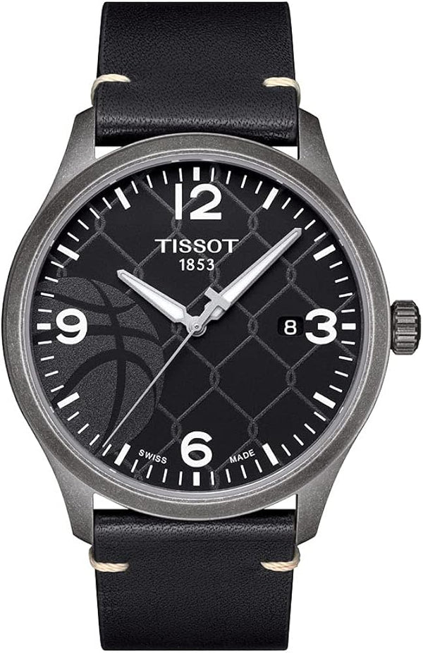 TISSOTTissot Gent XL 3x3 Street Basketball Men's Watch - Black Dial, Antique Steel PVD Case, Black Leather StrapWATCHESEcecile
