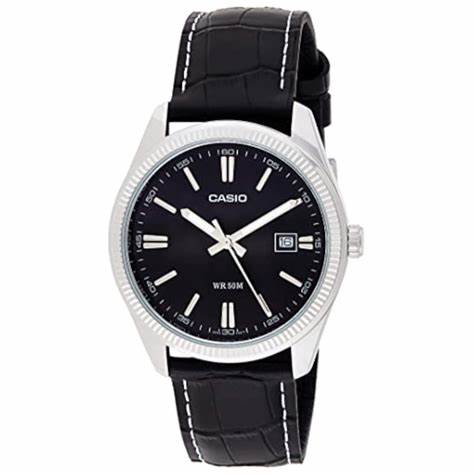 CASIO & VINTAGECasio MTP - 1302PL - 1AVEF Men's Analog Watch – Black Dial with Genuine Leather StrapWATCHESEcecile