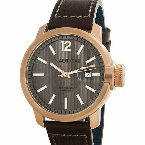NAUTICANautica NAPSYD005 Men's Quartz Watch - Brown Dial, Rose Gold - Tone Case, Brown Leather StrapWATCHESEcecile