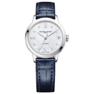 BAUME&MERCIERBaume & Mercier Classima MOA10545 Women's Automatic Watch - 31mm Stainless Steel Case, Mother - of - Pearl Dial with Diamond Markers, Blue Alligator StrapWATCHESEcecile