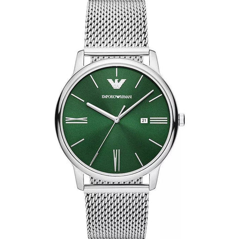 Orologio minimalista Emporio Armani AR11578 Uomo - Quadrante verde, cinturino in mesh