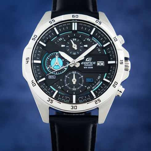 Casio Edifice EFR-556L-1AVUEF Men's Chronograph Watch - Black Dial, Leather Band