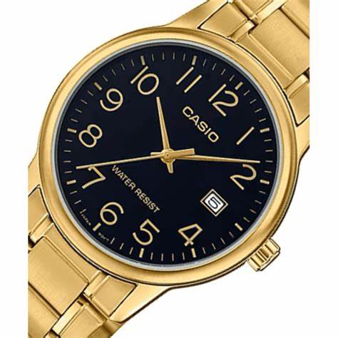 CASIO & VINTAGECasio MTP - V002G - 1BUDF Men's Gold - Tone Analog Watch – Black DialWATCHESEcecile