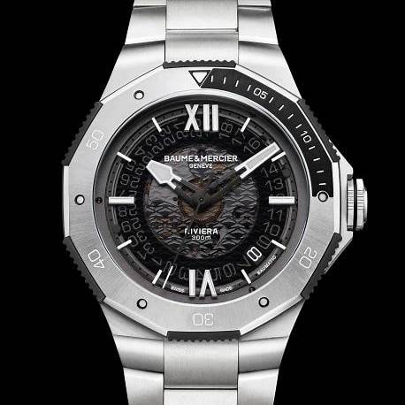Baume & Mercier Riviera 10717 Orologio automatico da uomo - Quadrante zaffiro grigio fumé, bracciale in acciaio inossidabile