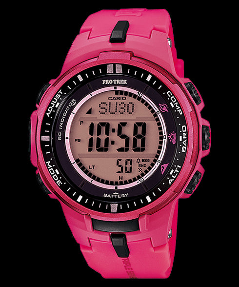 CASIO PRO TREKCasio Pro Trek PRW - 3000 - 4BER Solar Watch - Pink Resin Strap, Triple SensorWATCHESEcecile
