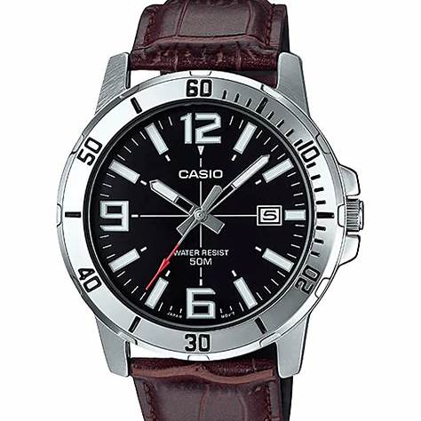 CASIO & VINTAGECasio MTP - VD01L - 1BVUDF Men's Watch – Black Dial, Brown Leather Strap, 50M Water ResistanceWATCHESEcecile