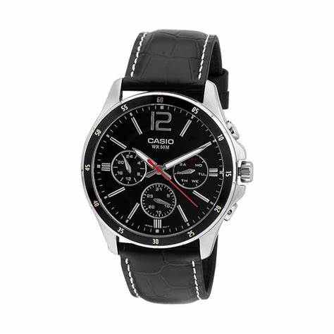 CASIO & VINTAGECasio MTP - 1374L - 1AVDF Men's Watch - Black Dial, Black Leather StrapWATCHESEcecile