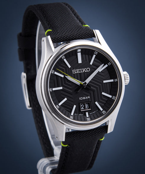 SEIKOSeiko SUR517P1 Men's Quartz Watch - Black Dial, Big Date Display, Nylon StrapWATCHESEcecile