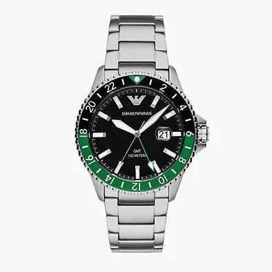 Orologio Emporio Armani AR11589 GMT Uomo - Acciaio inossidabile argento, quadrante nero