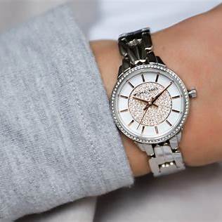 Michael Kors Allie MK4411 Frauen Silber-Ton Uhr - Kristall-Akzente
