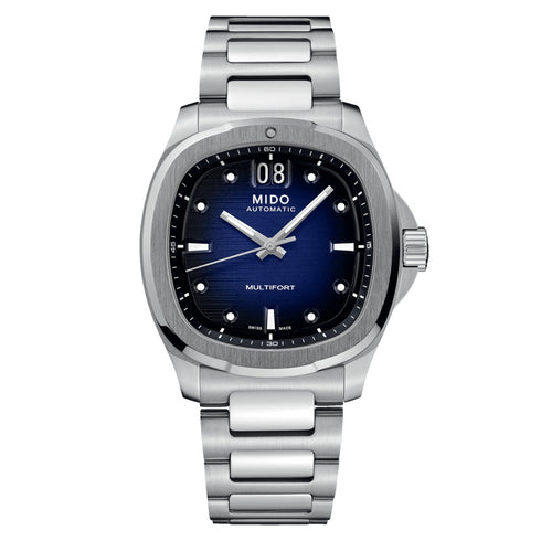 Mido Multifort TV Big Date M049.526.11.041.00 Montre automatique pour hommes - Cadran bleu, bracelet en acier inoxydable