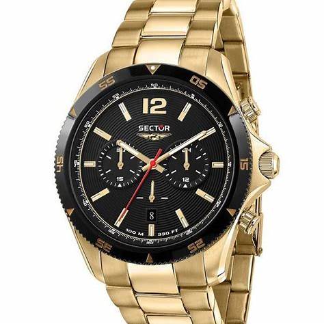 Sector 650 R3273631002 Herren-Chronographenuhr - 45 mm schwarzes Zifferblatt, goldfarbenes Edelstahlarmband