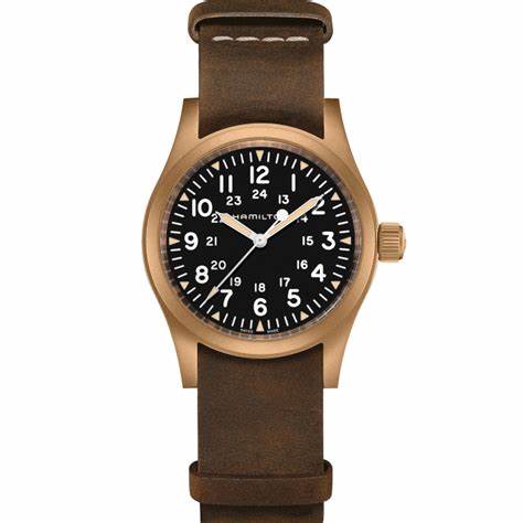 Hamilton Khaki Field Mechanical Bronze H69459530 - 38mm Bronze Case, Black Dial, Brown Leather NATO Strap