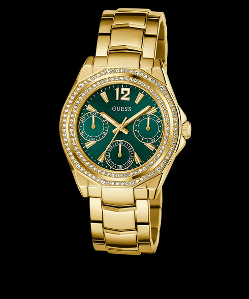 Guess GW0685L5 Women’s Ritzy Multi-Function Gold Watch – Green Dial, Crystal Bezel