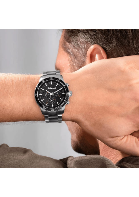 TIMBERLANDTimberland Parkman TDWGK0041302 Men's 44mm Black Dial Dual Time Quartz Watch – Silver Stainless Steel BraceletWATCHESEcecile