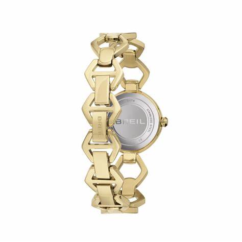 Breil Flake TW2028 Damen Quarzuhr - Weißes Guillochiertes Zifferblatt, Goldfarbenes Edelstahlarmband