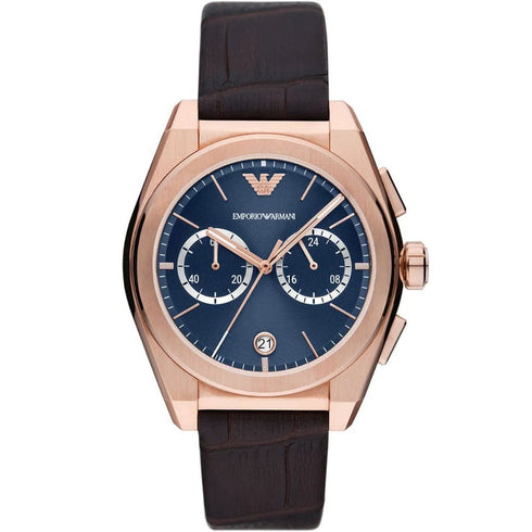 Emporio Armani AR11563 Cronografo Federico - Quadrante blu, pelle marrone