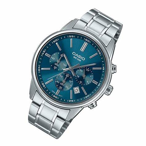 CASIO & VINTAGECasio MTP - E515D - 2A1VDF Men's Chronograph Watch – Blue Dial, Stainless Steel BandWATCHESEcecile