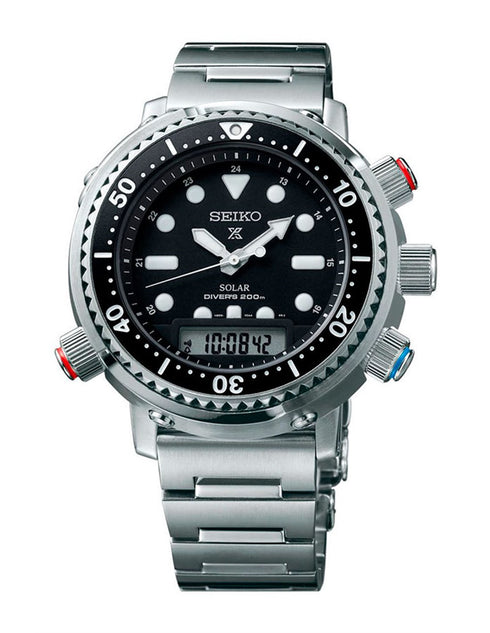 Seiko SNJ033P1 Reloj de buceo Prospex Solar para hombre - Esfera negra, Acero inoxidable