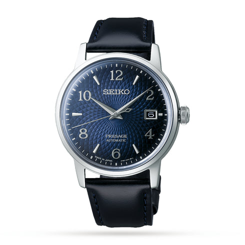 SEIKOSeiko Presage SRPE43J1 Cocktail Time 'Old Clock' Automatic Watch – Blue Dial, Leather StrapWATCHESEcecile