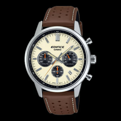 CASIO EDIFICECasio Edifice EFR - 575L - 7AEF Men's Chronograph Watch - Beige Dial, Brown Leather StrapWATCHESEcecile