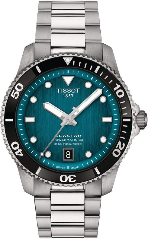 TISSOTTissot Seastar 1000 Powermatic 80 T120.807.11.091.00 Men's 40mm Automatic Dive Watch – Gradient Turquoise - Black Dial, Stainless Steel Bracelet, 300m Water ResistanceWATCHESEcecile