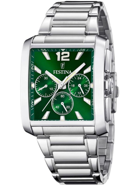 Festina Timeless Chronograph F20635/3 – 38 mm Silver Case, Green Dial, Chronograph
