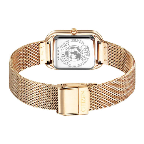 Citizen EM0493-85P Orologio da donna Eco-Drive - Quadrante oro rosa MOP, bracciale a maglia