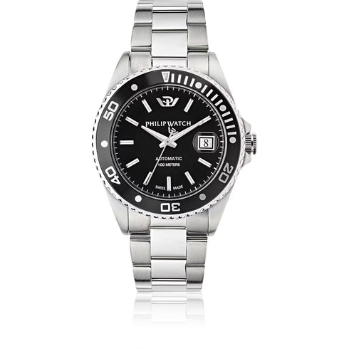 Philip Watch R8223597026 Caribe Men's Watch – 42mm, Black Dial, Automatic, Steel Bracelet