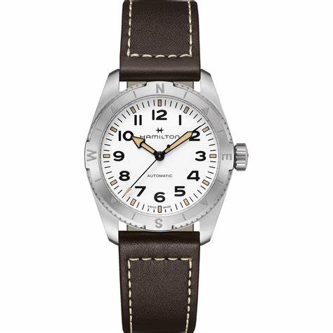 Hamilton Khaki Field Expedition Auto H70225510 - 37mm Edelstahl, weißes Zifferblatt, braunes Lederarmband