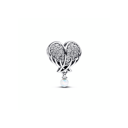 PANDORAPandora 792980C01 Sparkling Angel Wings & Heart Charm – Sterling Silver, CZ, OpalBIJOUXEcecile