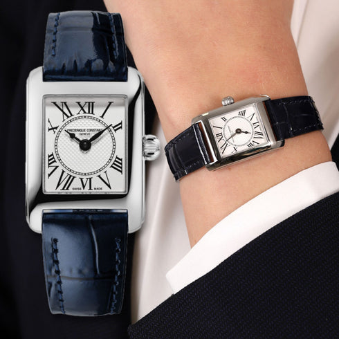 Frederique Constant Classics Carrée Ladies FC-200MC16 - Edelstahl, blaues Lederarmband