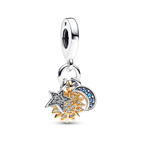 Pandora 762676C01 Two-Tone Celestial Triple Dangle Charm - Sun, Moon, Star (Soleil, Lune, Étoile)