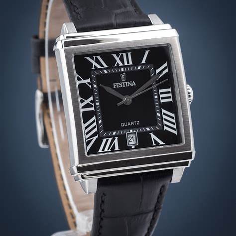 FESTINAFestina Classic F20681/3 Men's Rectangular Watch - Stainless Steel Case, Black Dial, Black Leather StrapWATCHESEcecile