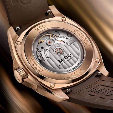 Mido Multifort TV Big Date Men's Automatic Watch – Rose Gold PVD Case, Brown Gradient Dial, Brown Rubber Strap