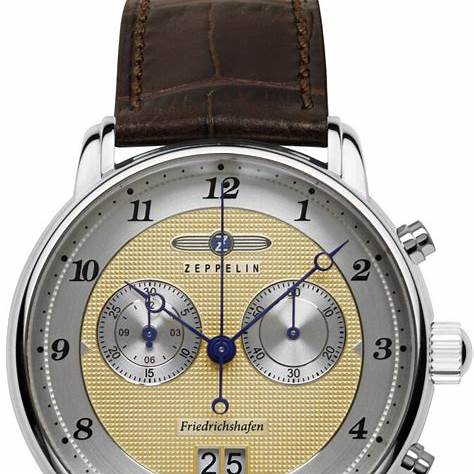 ZEPPELINZeppelin 8584 - 5 Friedrichshafen Men's Quartz Chronograph – Gold Guilloché Dial, Brown Leather StrapWATCHESEcecile
