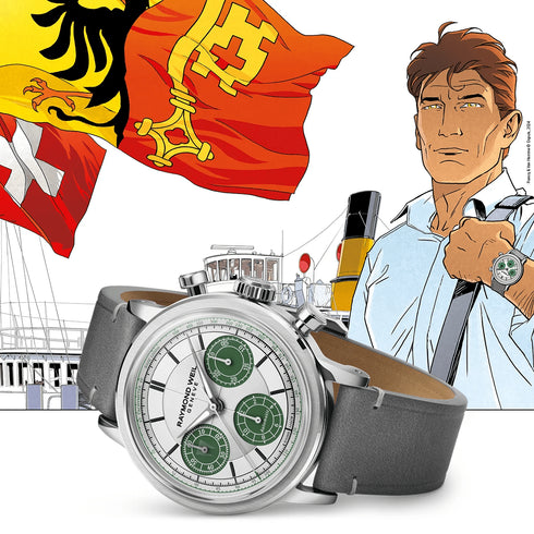 RAYMOND WEILRaymond Weil Millesime 39.5mm Automatic Chronograph - Silver Dial, Grey Leather StrapWATCHESEcecile