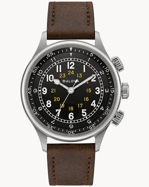 Bulova A-15 Pilot 96A245 Automatic Men’s Watch – Dual Time, Leather Strap