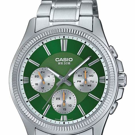 CASIO & VINTAGECasio MTP - 1375PD - 3AVEF Men's Watch - Green Dial, Stainless Steel BraceletWATCHESEcecile