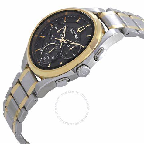 Orologio da uomo Bulova CURV Chronograph - Quadrante nero, bracciale in acciaio inossidabile bicolore