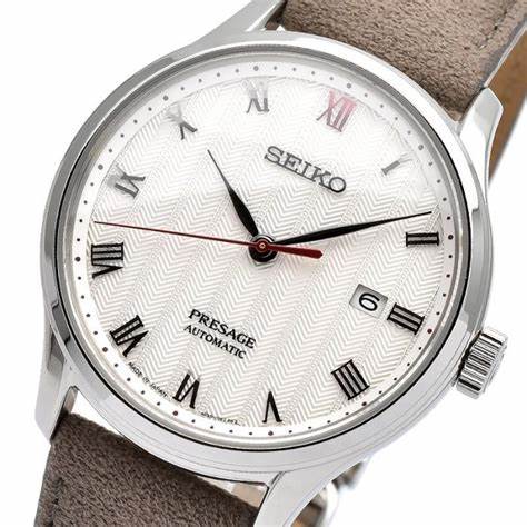 Seiko Presage SRPG25J1 Reloj Automático Hombre - Esfera Blanca, Correa Piel Marrón