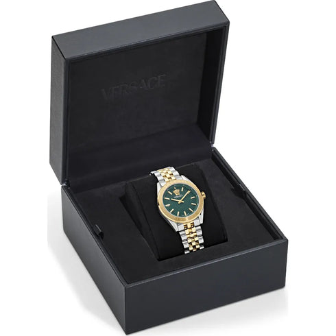 Versace VE8I00424 V-Code Lady – Green Dial, Two-Tone Stainless Bracelet