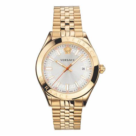 Versace Hellenyium VEVK00720 Herrenuhr - Goldfarbener Edelstahl, silbernes Zifferblatt, 42 mm