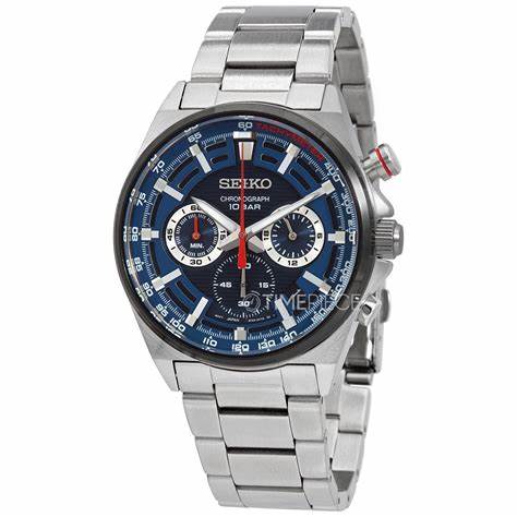 SEIKO: Seiko Chronograph SSB407P1 Quartz Men's Watch - Blue Dial, Stainless Steel BraceletWATCHESEcecile