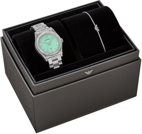 EMPORIO ARMANIEmporio Armani AR80074SET Women's Watch & Bracelet Set - Silver, Turquoise DialWATCHESEcecile