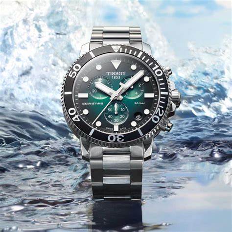 Tissot Seastar 1000 Cronógrafo Cuarzo T120.417.11.091.01 Reloj Hombre - 45.5mm Acero Inoxidable, Esfera Verde